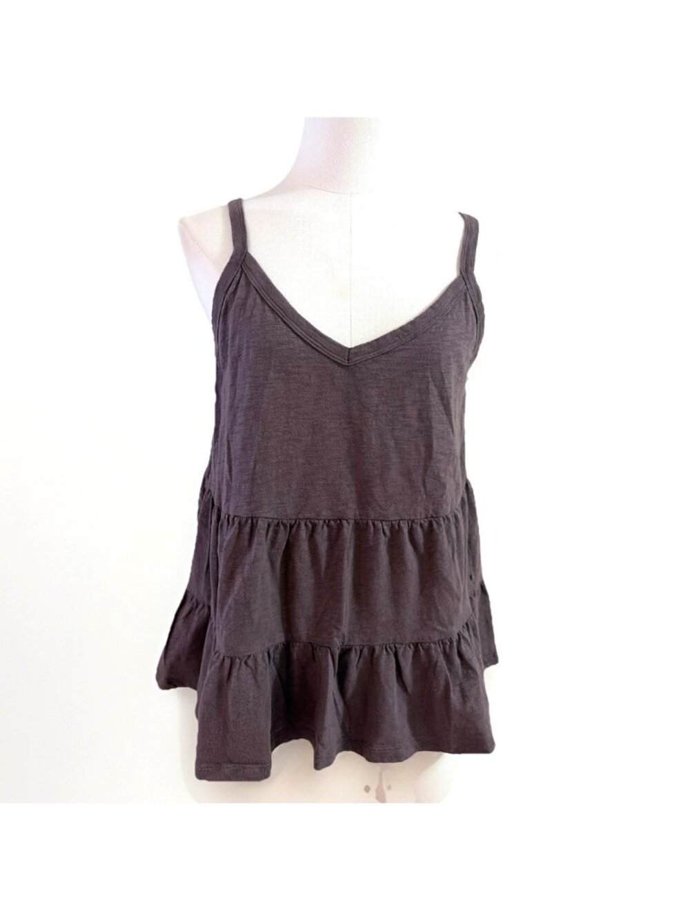 Gap Women's Organic Cotton Babydoll Tank Top Tiered Size S Brown Beachy Summer